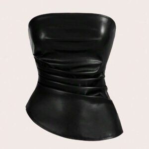 Siren Gaze Top imprimé peau de serpent brun pour femmes, fashion, plissé, ourlet asymétrique en tube. Convient pour sortir, les fêtes, Noël, vacances, élégant, Nouvel An, festivals, été, femmes, blouse, Saint-Valentin, robe de fête du Nouvel An