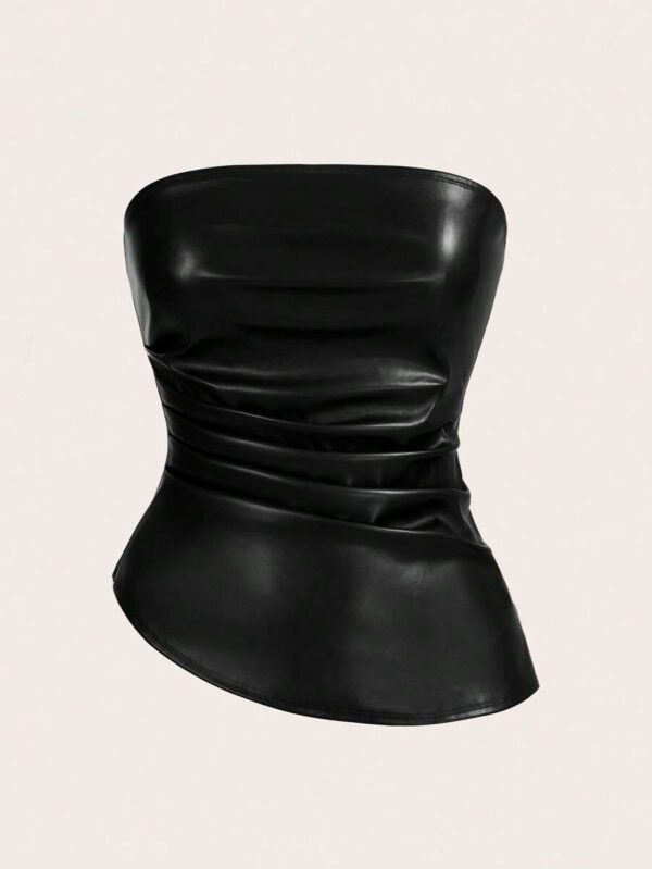 Siren Gaze Top imprimé peau de serpent brun pour femmes, fashion, plissé, ourlet asymétrique en tube. Convient pour sortir, les fêtes, Noël, vacances, élégant, Nouvel An, festivals, été, femmes, blouse, Saint-Valentin, robe de fête du Nouvel An – Image 8