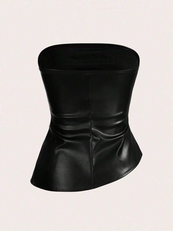 Siren Gaze Top imprimé peau de serpent brun pour femmes, fashion, plissé, ourlet asymétrique en tube. Convient pour sortir, les fêtes, Noël, vacances, élégant, Nouvel An, festivals, été, femmes, blouse, Saint-Valentin, robe de fête du Nouvel An – Image 9