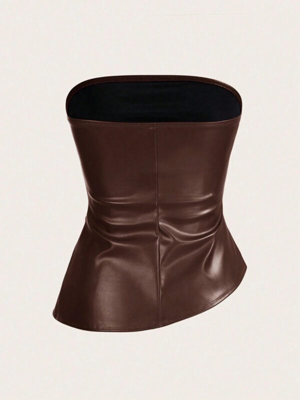 Siren Gaze Top imprimé peau de serpent brun pour femmes, fashion, plissé, ourlet asymétrique en tube. Convient pour sortir, les fêtes, Noël, vacances, élégant, Nouvel An, festivals, été, femmes, blouse, Saint-Valentin, robe de fête du Nouvel An – Image 14