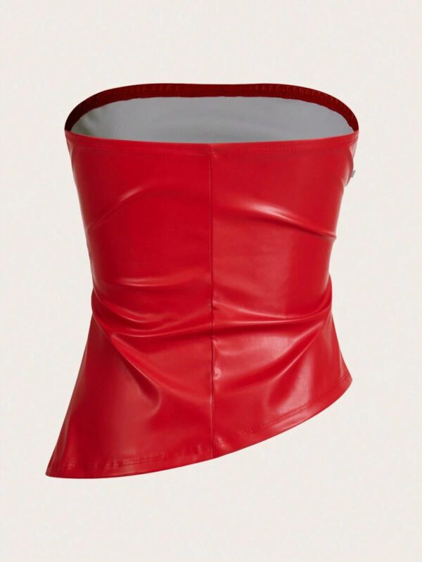 Siren Gaze Top imprimé peau de serpent brun pour femmes, fashion, plissé, ourlet asymétrique en tube. Convient pour sortir, les fêtes, Noël, vacances, élégant, Nouvel An, festivals, été, femmes, blouse, Saint-Valentin, robe de fête du Nouvel An – Image 18