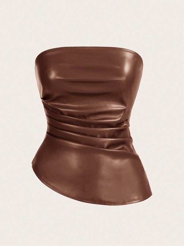 Siren Gaze Top imprimé peau de serpent brun pour femmes, fashion, plissé, ourlet asymétrique en tube. Convient pour sortir, les fêtes, Noël, vacances, élégant, Nouvel An, festivals, été, femmes, blouse, Saint-Valentin, robe de fête du Nouvel An – Image 22