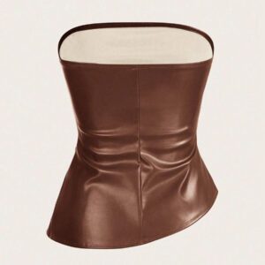 Siren Gaze Top imprimé peau de serpent brun pour femmes, fashion, plissé, ourlet asymétrique en tube. Convient pour sortir, les fêtes, Noël, vacances, élégant, Nouvel An, festivals, été, femmes, blouse, Saint-Valentin, robe de fête du Nouvel An
