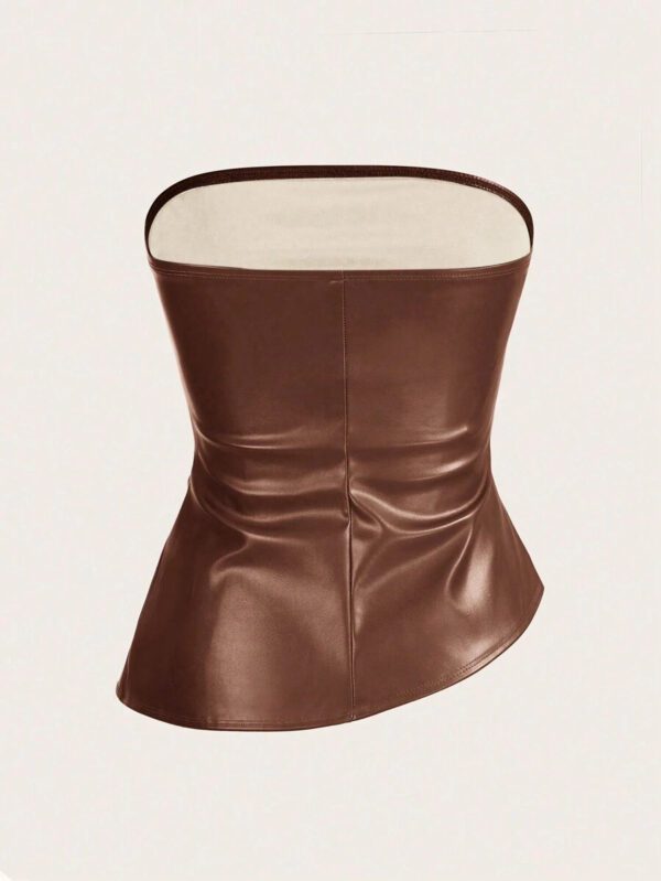 Siren Gaze Top imprimé peau de serpent brun pour femmes, fashion, plissé, ourlet asymétrique en tube. Convient pour sortir, les fêtes, Noël, vacances, élégant, Nouvel An, festivals, été, femmes, blouse, Saint-Valentin, robe de fête du Nouvel An – Image 23