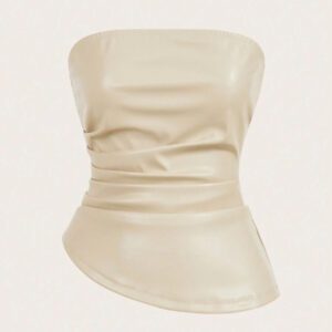 Siren Gaze Top imprimé peau de serpent brun pour femmes, fashion, plissé, ourlet asymétrique en tube. Convient pour sortir, les fêtes, Noël, vacances, élégant, Nouvel An, festivals, été, femmes, blouse, Saint-Valentin, robe de fête du Nouvel An