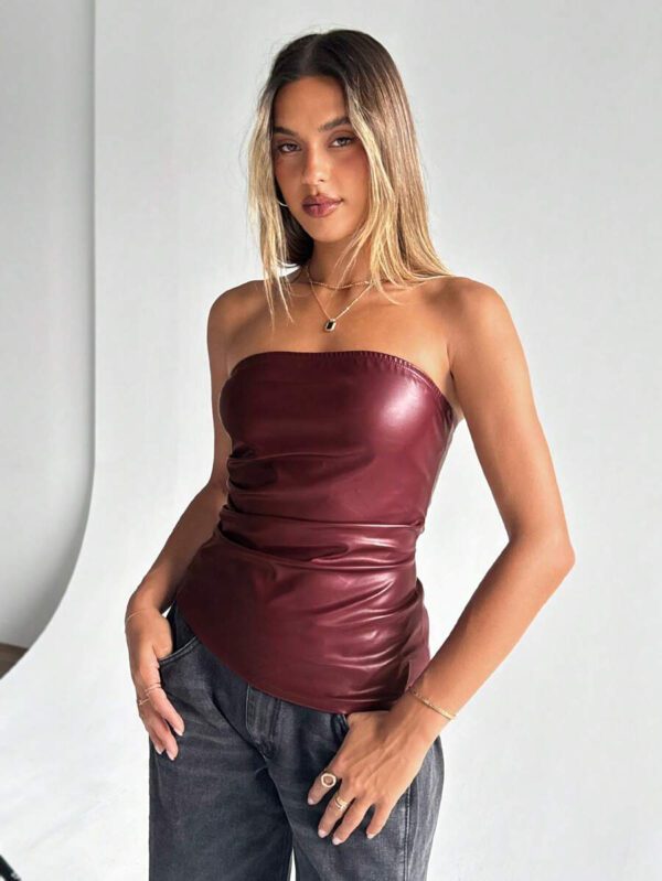 Siren Gaze Top imprimé peau de serpent brun pour femmes, fashion, plissé, ourlet asymétrique en tube. Convient pour sortir, les fêtes, Noël, vacances, élégant, Nouvel An, festivals, été, femmes, blouse, Saint-Valentin, robe de fête du Nouvel An – Image 32