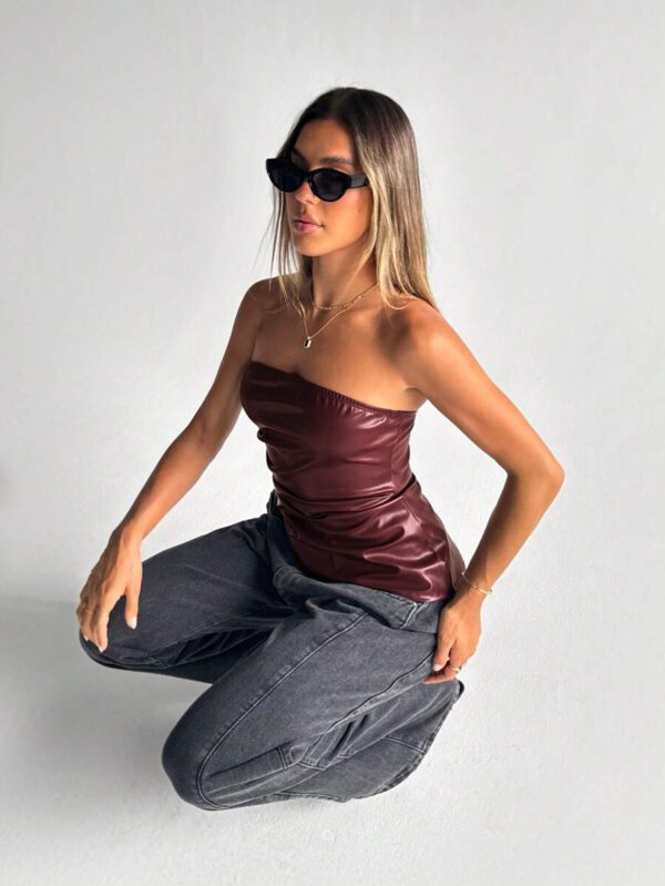Siren Gaze Top imprimé peau de serpent brun pour femmes, fashion, plissé, ourlet asymétrique en tube. Convient pour sortir, les fêtes, Noël, vacances, élégant, Nouvel An, festivals, été, femmes, blouse, Saint-Valentin, robe de fête du Nouvel An – Image 34