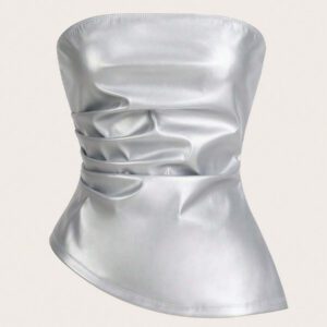 Siren Gaze Top imprimé peau de serpent brun pour femmes, fashion, plissé, ourlet asymétrique en tube. Convient pour sortir, les fêtes, Noël, vacances, élégant, Nouvel An, festivals, été, femmes, blouse, Saint-Valentin, robe de fête du Nouvel An