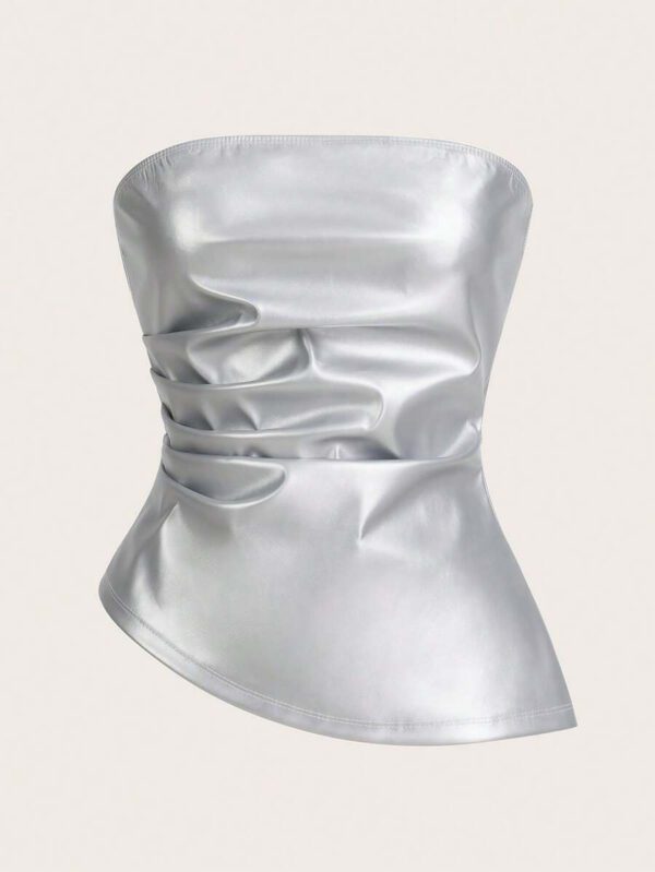 Siren Gaze Top imprimé peau de serpent brun pour femmes, fashion, plissé, ourlet asymétrique en tube. Convient pour sortir, les fêtes, Noël, vacances, élégant, Nouvel An, festivals, été, femmes, blouse, Saint-Valentin, robe de fête du Nouvel An – Image 35