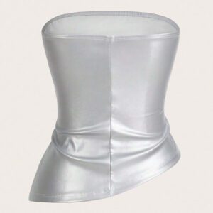 Siren Gaze Top imprimé peau de serpent brun pour femmes, fashion, plissé, ourlet asymétrique en tube. Convient pour sortir, les fêtes, Noël, vacances, élégant, Nouvel An, festivals, été, femmes, blouse, Saint-Valentin, robe de fête du Nouvel An