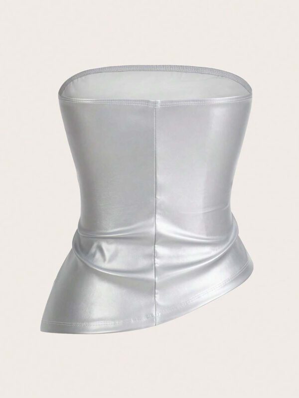 Siren Gaze Top imprimé peau de serpent brun pour femmes, fashion, plissé, ourlet asymétrique en tube. Convient pour sortir, les fêtes, Noël, vacances, élégant, Nouvel An, festivals, été, femmes, blouse, Saint-Valentin, robe de fête du Nouvel An – Image 36