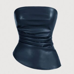 Siren Gaze Top imprimé peau de serpent brun pour femmes, fashion, plissé, ourlet asymétrique en tube. Convient pour sortir, les fêtes, Noël, vacances, élégant, Nouvel An, festivals, été, femmes, blouse, Saint-Valentin, robe de fête du Nouvel An