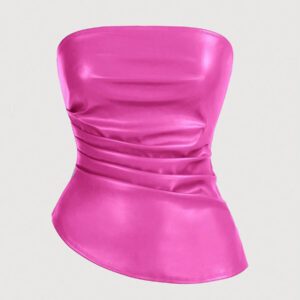 Siren Gaze Top imprimé peau de serpent brun pour femmes, fashion, plissé, ourlet asymétrique en tube. Convient pour sortir, les fêtes, Noël, vacances, élégant, Nouvel An, festivals, été, femmes, blouse, Saint-Valentin, robe de fête du Nouvel An