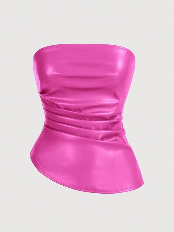 Siren Gaze Top imprimé peau de serpent brun pour femmes, fashion, plissé, ourlet asymétrique en tube. Convient pour sortir, les fêtes, Noël, vacances, élégant, Nouvel An, festivals, été, femmes, blouse, Saint-Valentin, robe de fête du Nouvel An – Image 47