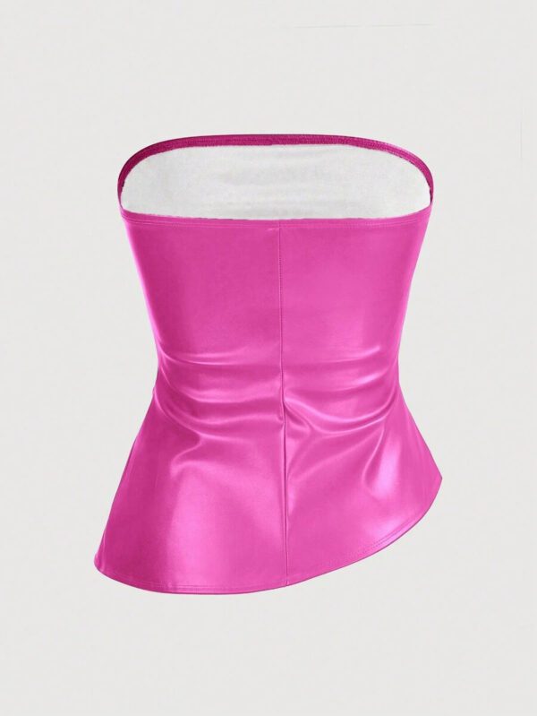 Siren Gaze Top imprimé peau de serpent brun pour femmes, fashion, plissé, ourlet asymétrique en tube. Convient pour sortir, les fêtes, Noël, vacances, élégant, Nouvel An, festivals, été, femmes, blouse, Saint-Valentin, robe de fête du Nouvel An – Image 48