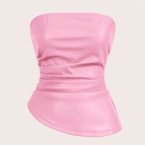 Siren Gaze Top imprimé peau de serpent brun pour femmes, fashion, plissé, ourlet asymétrique en tube. Convient pour sortir, les fêtes, Noël, vacances, élégant, Nouvel An, festivals, été, femmes, blouse, Saint-Valentin, robe de fête du Nouvel An