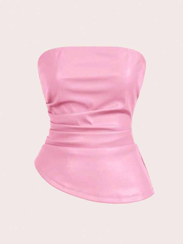 Siren Gaze Top imprimé peau de serpent brun pour femmes, fashion, plissé, ourlet asymétrique en tube. Convient pour sortir, les fêtes, Noël, vacances, élégant, Nouvel An, festivals, été, femmes, blouse, Saint-Valentin, robe de fête du Nouvel An – Image 51