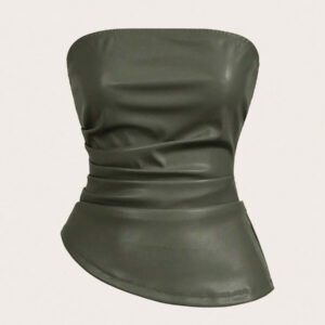 Siren Gaze Top imprimé peau de serpent brun pour femmes, fashion, plissé, ourlet asymétrique en tube. Convient pour sortir, les fêtes, Noël, vacances, élégant, Nouvel An, festivals, été, femmes, blouse, Saint-Valentin, robe de fête du Nouvel An