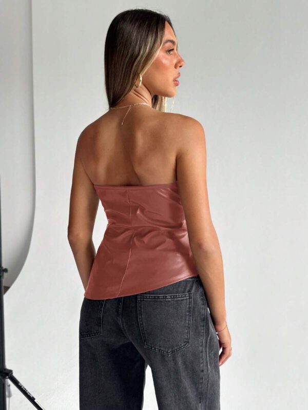 Siren Gaze Top imprimé peau de serpent brun pour femmes, fashion, plissé, ourlet asymétrique en tube. Convient pour sortir, les fêtes, Noël, vacances, élégant, Nouvel An, festivals, été, femmes, blouse, Saint-Valentin, robe de fête du Nouvel An – Image 62
