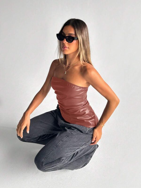 Siren Gaze Top imprimé peau de serpent brun pour femmes, fashion, plissé, ourlet asymétrique en tube. Convient pour sortir, les fêtes, Noël, vacances, élégant, Nouvel An, festivals, été, femmes, blouse, Saint-Valentin, robe de fête du Nouvel An – Image 64