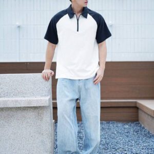DAZY Polo d'été décontracté pour homme avec patchwork blocs de couleurs