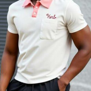 Manfinity VCAY Chemise polo décontractée pour hommes en tricot avec broderie de lettre, manches raglan amples et courtes