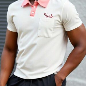 Manfinity VCAY Chemise polo décontractée pour hommes en tricot avec broderie de lettre, manches raglan amples et courtes