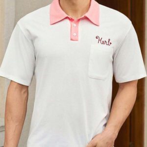 Manfinity VCAY Chemise polo décontractée pour hommes en tricot avec broderie de lettre, manches raglan amples et courtes