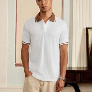 SWAVVY Chemise polo pour hommes avec bordure rayée, chemise à demi-boutons, pour le mari, pour sortir