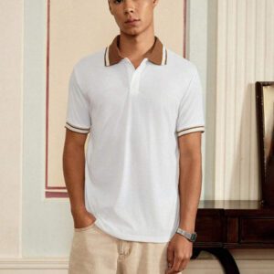 SWAVVY Chemise polo pour hommes avec bordure rayée, chemise à demi-boutons, pour le mari, pour sortir