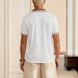SWAVVY Chemise polo pour hommes avec bordure rayée, chemise à demi-boutons, pour le mari, pour sortir