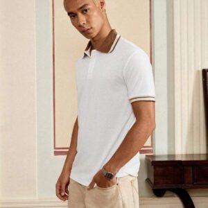 SWAVVY Chemise polo pour hommes avec bordure rayée, chemise à demi-boutons, pour le mari, pour sortir