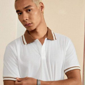 SWAVVY Chemise polo pour hommes avec bordure rayée, chemise à demi-boutons, pour le mari, pour sortir