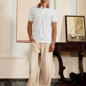 SWAVVY Chemise polo pour hommes avec bordure rayée, chemise à demi-boutons, pour le mari, pour sortir