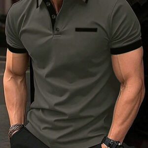 Manfinity Mode Chemise polo à manches courtes en jacquard décontractée pour homme, parfaite pour les trajets quotidiens en été