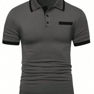 Manfinity Mode Chemise polo à manches courtes en jacquard décontractée pour homme, parfaite pour les trajets quotidiens en été