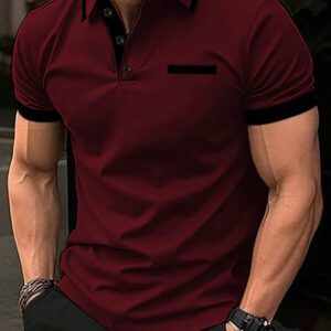Manfinity Mode Chemise polo à manches courtes en jacquard décontractée pour homme, parfaite pour les trajets quotidiens en été