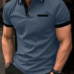 Manfinity Mode Chemise polo à manches courtes en jacquard décontractée pour homme, parfaite pour les trajets quotidiens en été