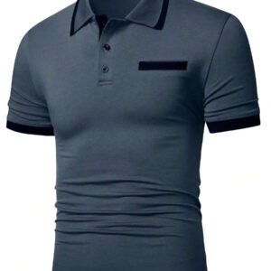 Manfinity Mode Chemise polo à manches courtes en jacquard décontractée pour homme, parfaite pour les trajets quotidiens en été