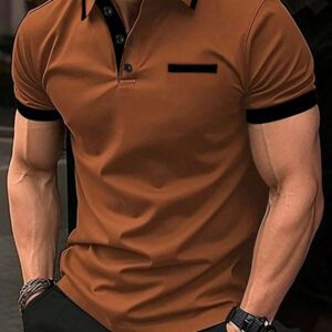 Manfinity Mode Chemise polo à manches courtes en jacquard décontractée pour homme, parfaite pour les trajets quotidiens en été