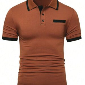 Manfinity Mode Chemise polo à manches courtes en jacquard décontractée pour homme, parfaite pour les trajets quotidiens en été