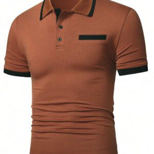 Manfinity Mode Chemise polo à manches courtes en jacquard décontractée pour homme, parfaite pour les trajets quotidiens en été