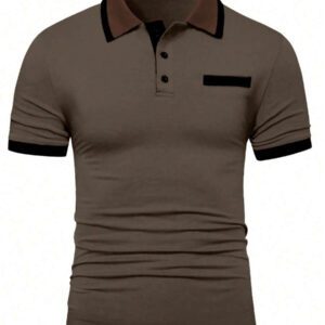 Manfinity Mode Chemise polo à manches courtes en jacquard décontractée pour homme, parfaite pour les trajets quotidiens en été