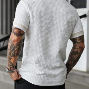 Manfinity Mode Chemise polo à manches courtes en jacquard décontractée pour homme, parfaite pour les trajets quotidiens en été