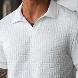 Manfinity Mode Chemise polo à manches courtes en jacquard décontractée pour homme, parfaite pour les trajets quotidiens en été