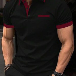 Manfinity Mode Chemise polo à manches courtes en jacquard décontractée pour homme, parfaite pour les trajets quotidiens en été