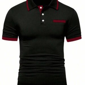 Manfinity Mode Chemise polo à manches courtes en jacquard décontractée pour homme, parfaite pour les trajets quotidiens en été