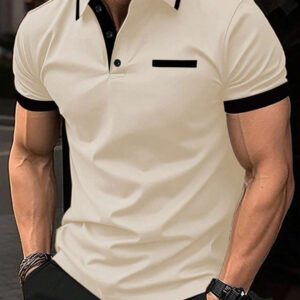 Manfinity Mode Chemise polo à manches courtes en jacquard décontractée pour homme, parfaite pour les trajets quotidiens en été