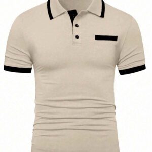 Manfinity Mode Chemise polo à manches courtes en jacquard décontractée pour homme, parfaite pour les trajets quotidiens en été