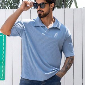 DAZY Chemise polo décontractée à manches courtes de couleur unie pour hommes, idéale pour les déplacements, été